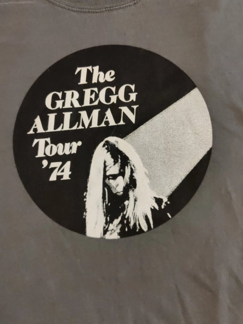 Men's Gregg Allman Concert Tour 1974 Dual Graphic T-Shirt Gray 2XL/3XL